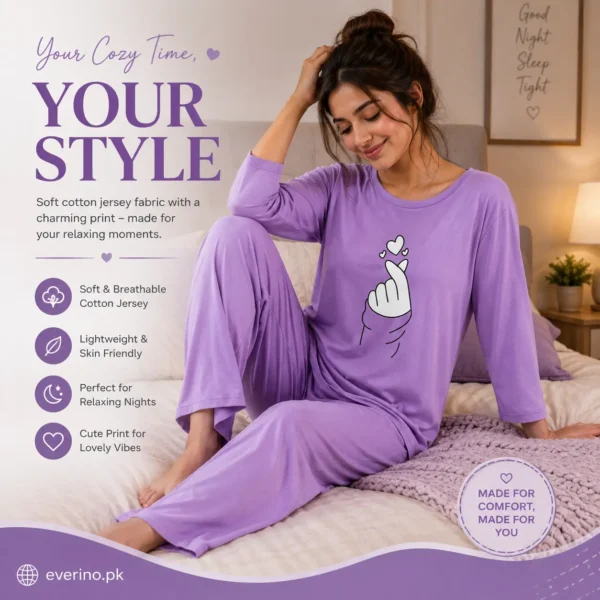 cotton jersey night suit purple printed