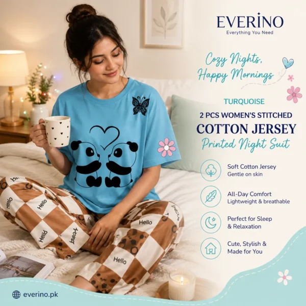 cotton jersey night suit turquoise