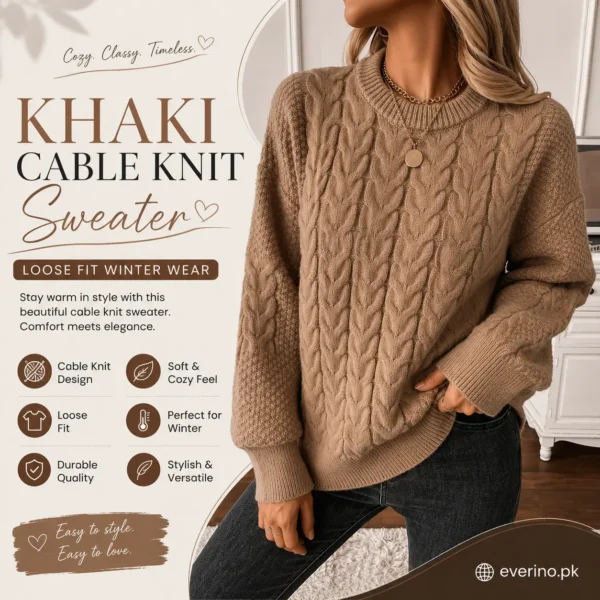 khaki cable knit
