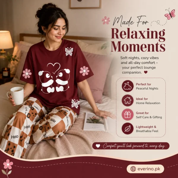 cotton jersey night suit maroon