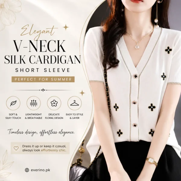neck silk cardigan