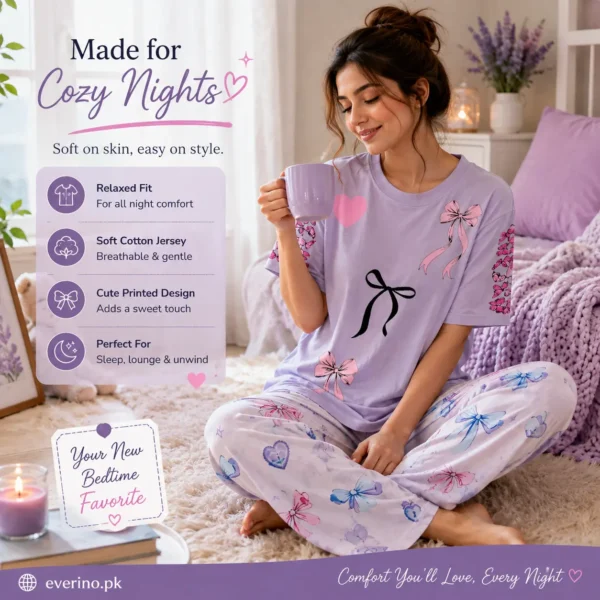 cotton jersey night suit purple