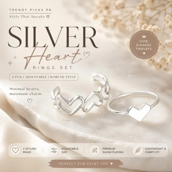 ring adjustable silver heart