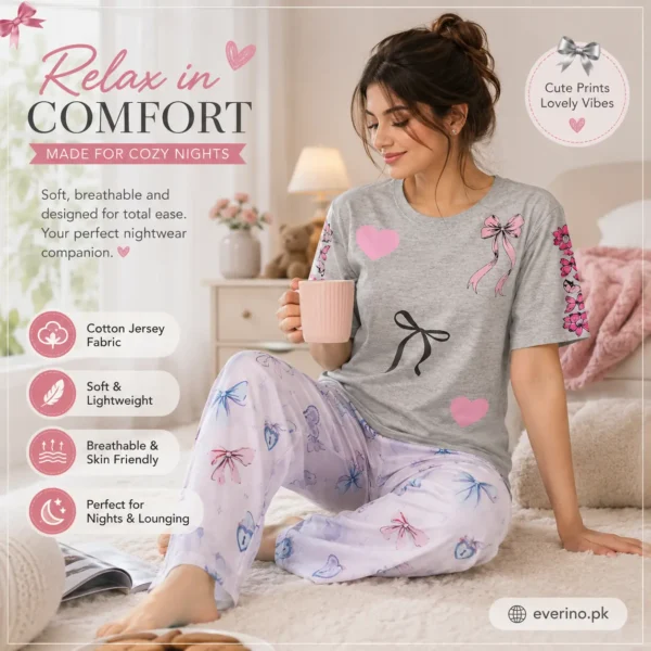 cotton jersey night suit grey