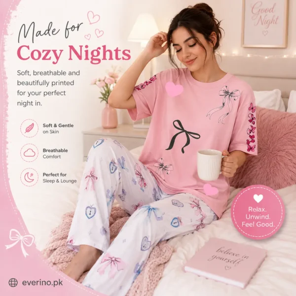 cotton jersey night suit pink