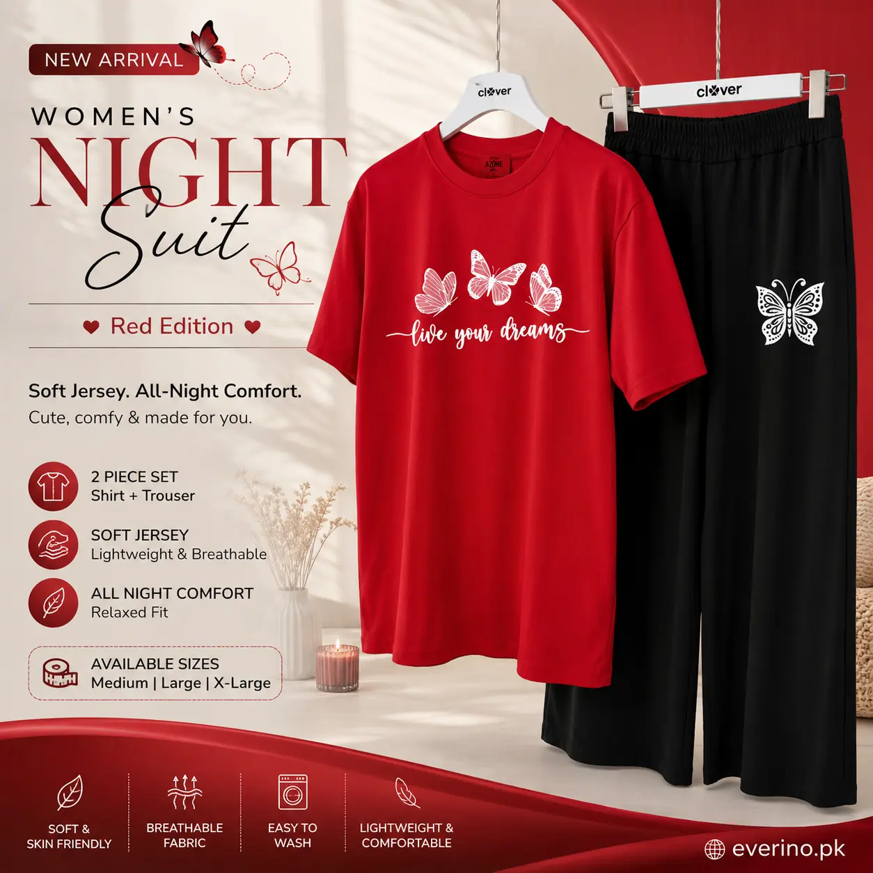 jersey night suit red