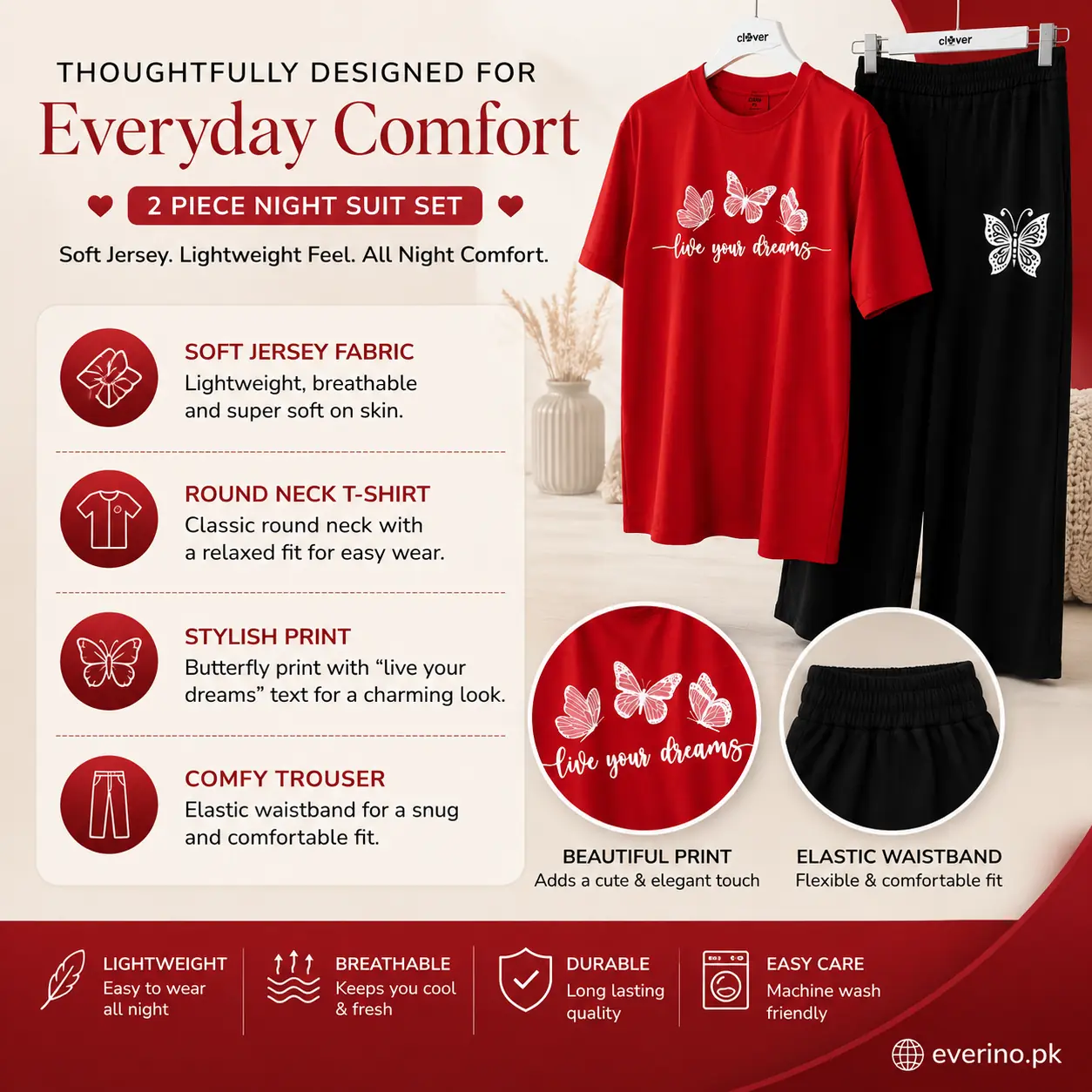 jersey night suit red