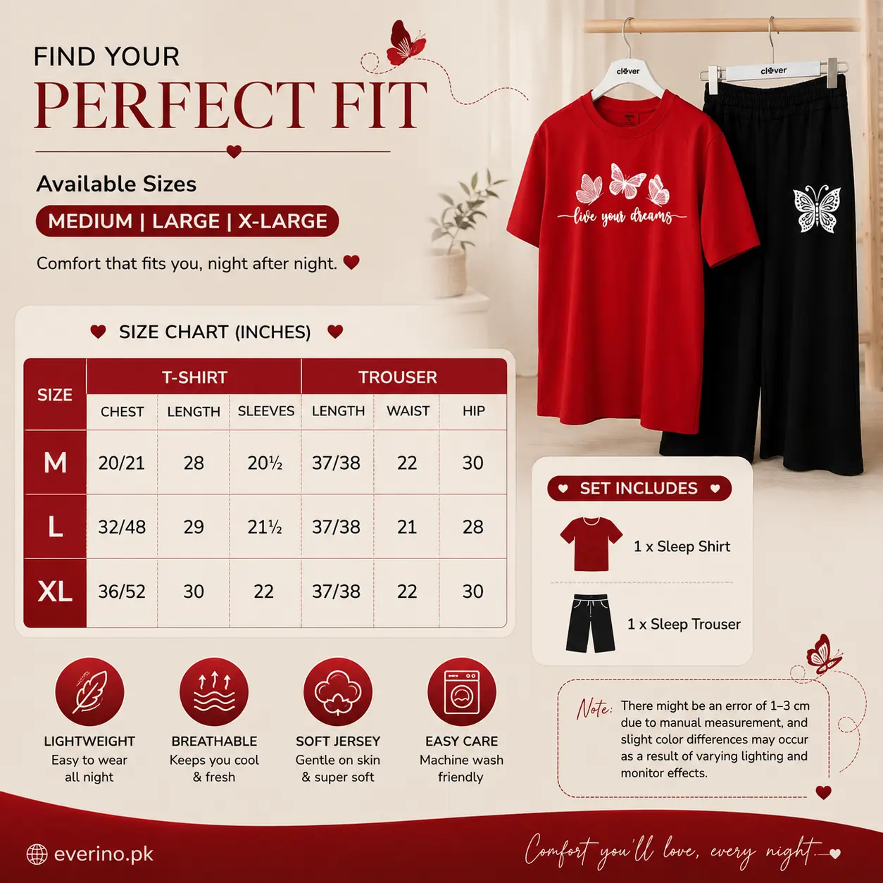 jersey night suit red