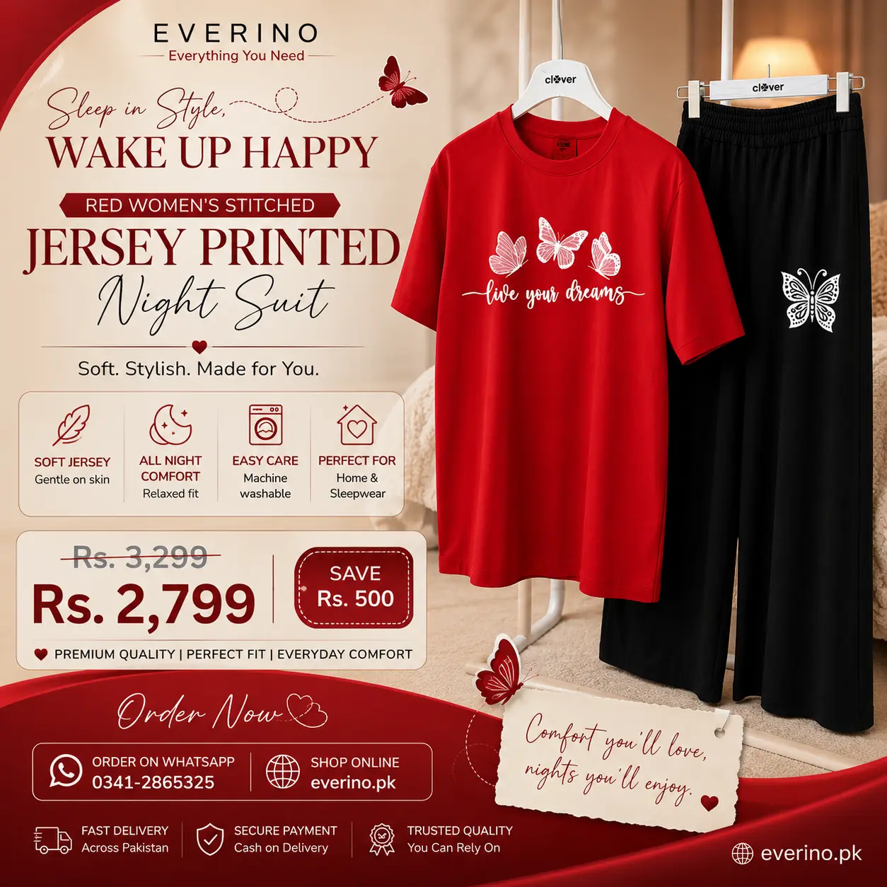 jersey night suit red