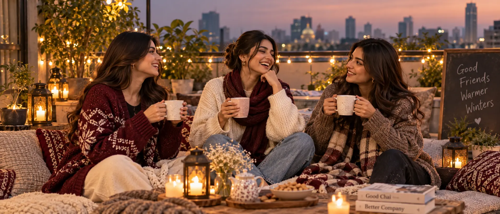 Cozy Winter Evening Chai Gathering in Casual Knitwear Everino