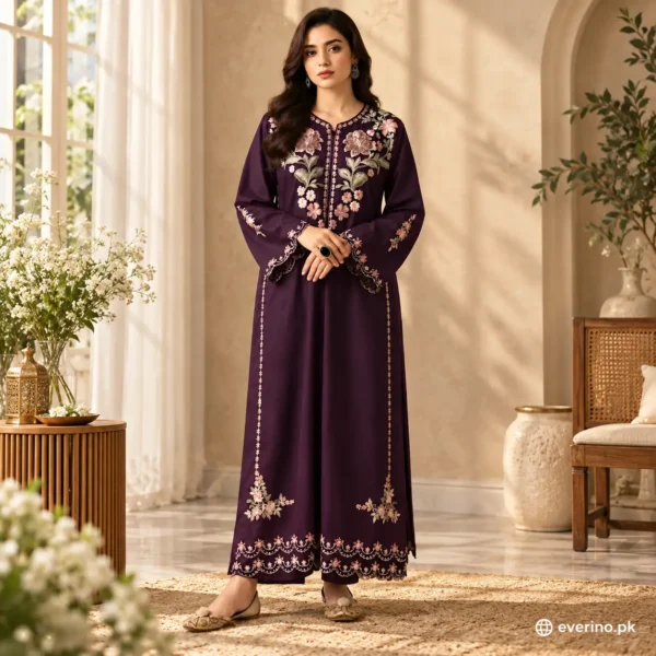 2 Pcs Womens Dhanak Embroidered Winter Suit