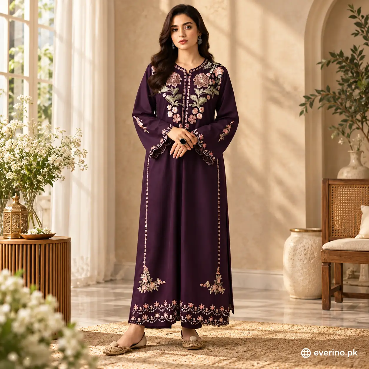2 Pcs Womens Dhanak Embroidered Winter Suit