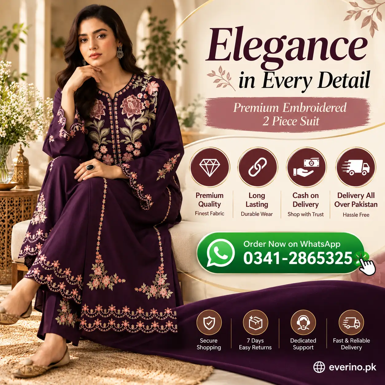 2 Pcs Womens Dhanak Embroidered Winter Suit - Image 5