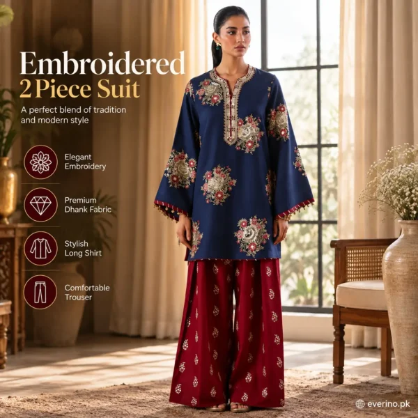 2 Pcs Womens Embroidered Dhanak Winter Collection Suit