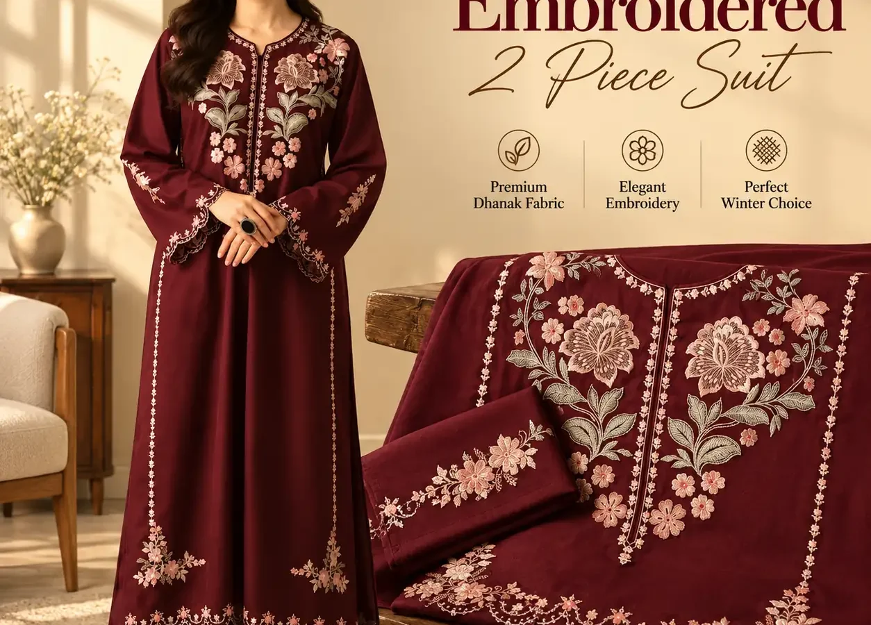 2 Pcs Womens Unstitched Embroidered Dhanak Suit