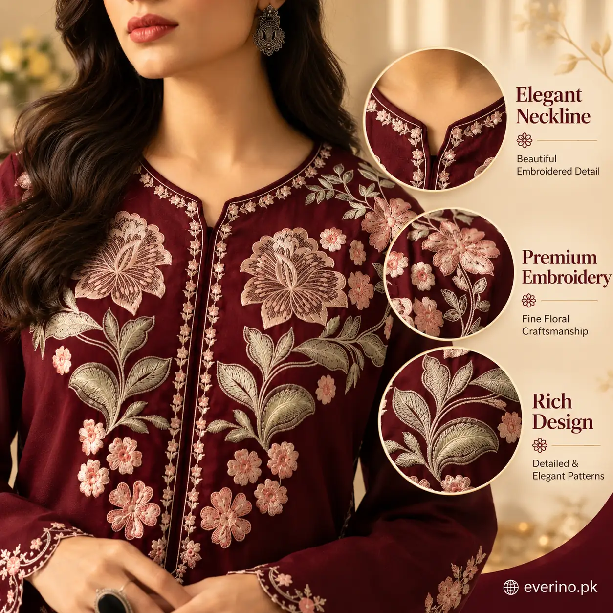 2 Pcs Womens Unstitched Embroidered Dhanak Suit - Image 2