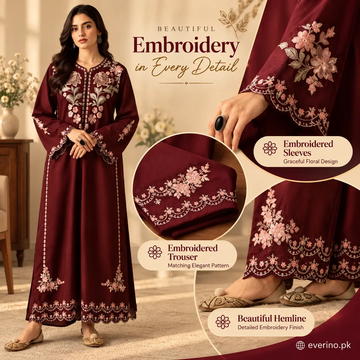 2 Pcs Womens Unstitched Embroidered Dhanak Suit - Image 3