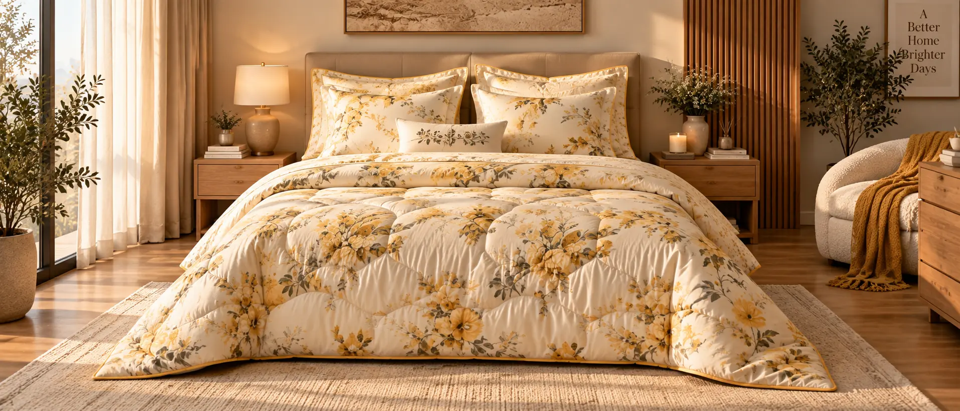 7 Piece Floral Cotton Comforter Set Complete Double Bed Setup Everino PK