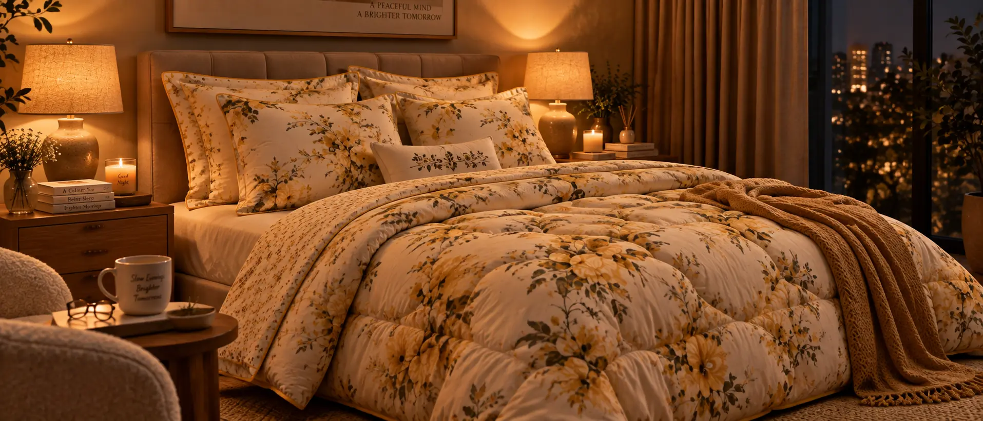 Restful Evening Bedroom Ambiance and Cozy Winter Bedding Everino