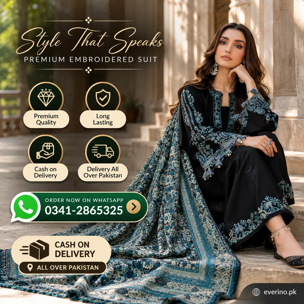 3 Pcs Womens Heavy Embroidered Winter Dhanak Suit With Wool Shawl - Image 4