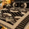 4 Pc Velvet Floral Bedsheet Set Black Gold