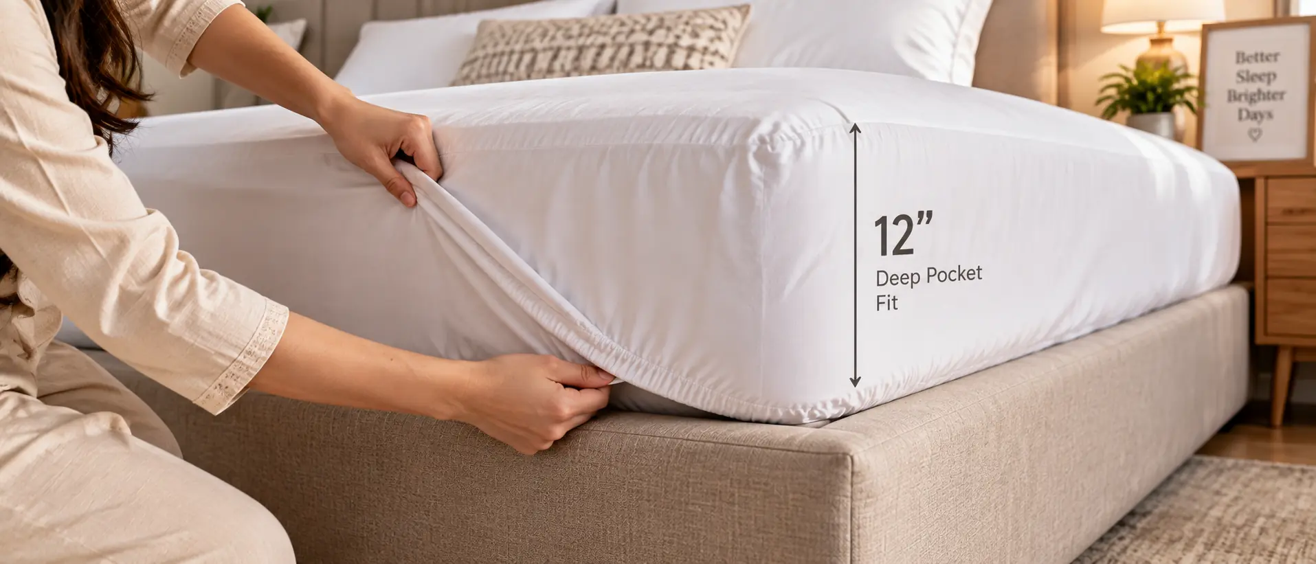 Deep Fitted Elastic Skirt Seamless Corner Grip on Mattress Protector Everino