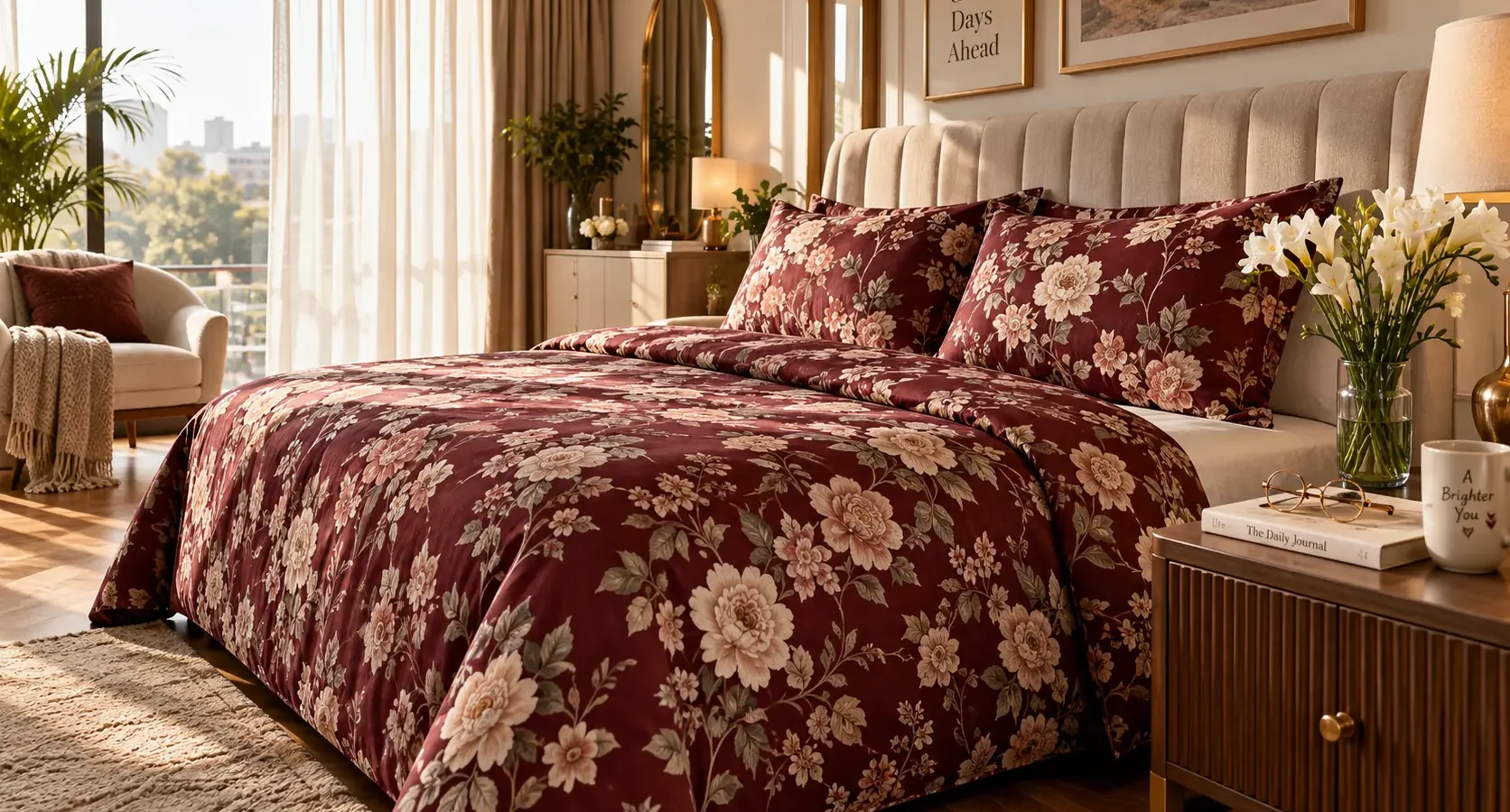 Pure Cotton Double Bed Sheet Set with Matching Pillowcases Everino PK