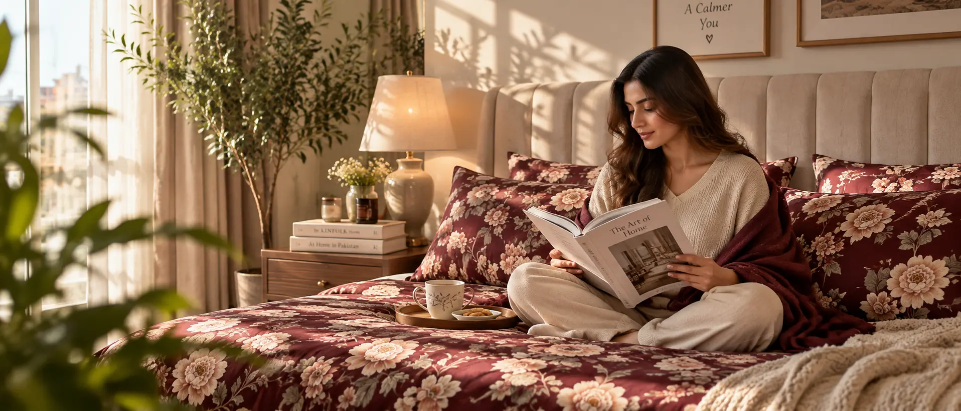 Relaxing Weekend Afternoon Reading Moment on Soft Cotton Bedding Everino