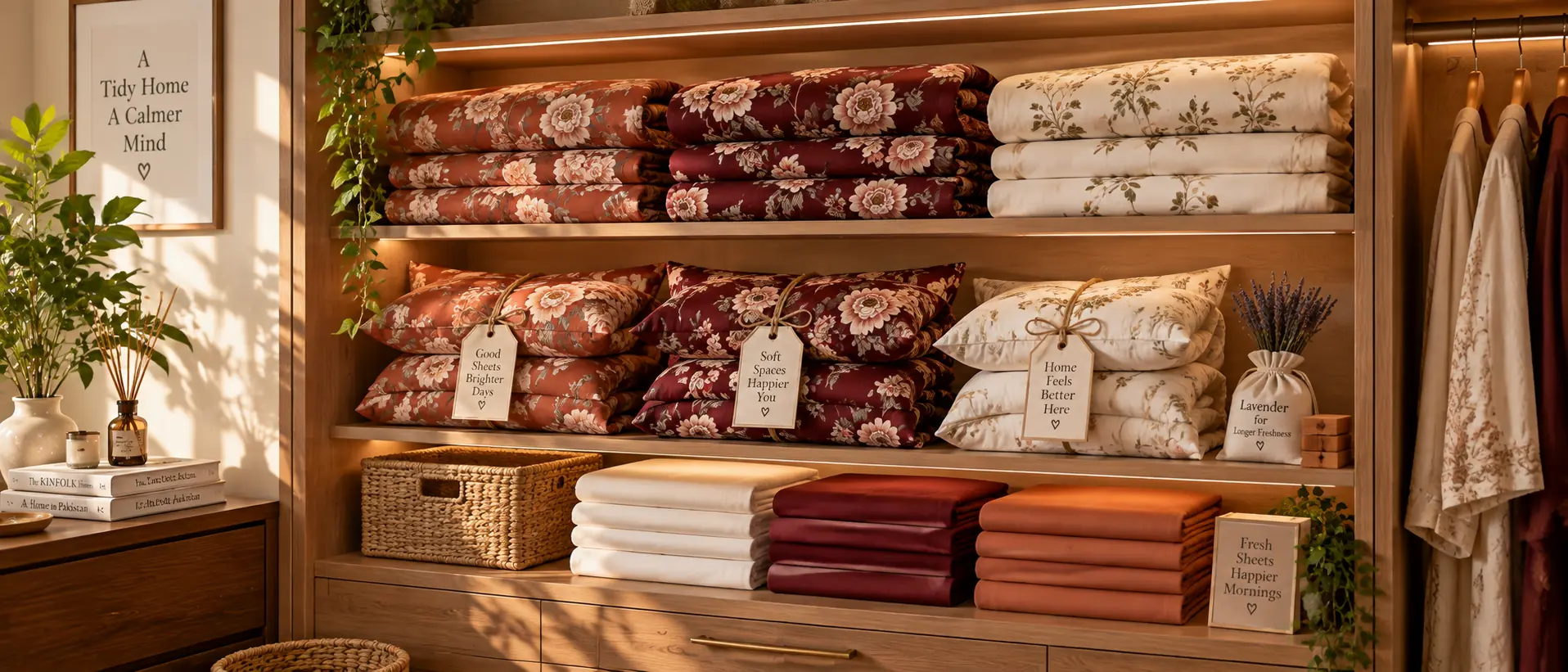 Aesthetic Linen Closet Organization with Cotton Bed Sheet Sets Everino