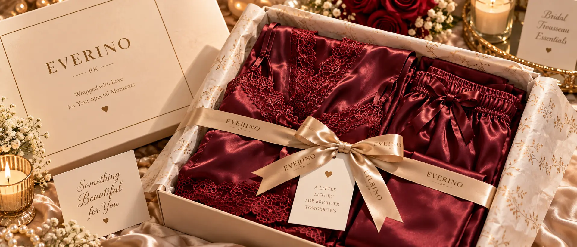 Silk night suit for women pakistan bridal trousseau gift box - Everino PK