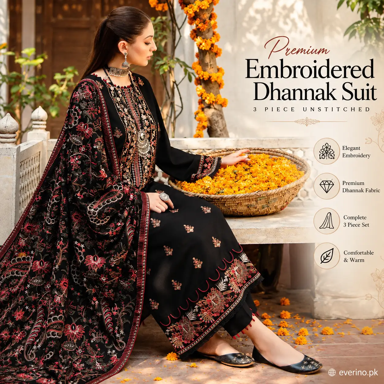 Bareeze Designer Embroidered Dhanak 3 Pcs Suit