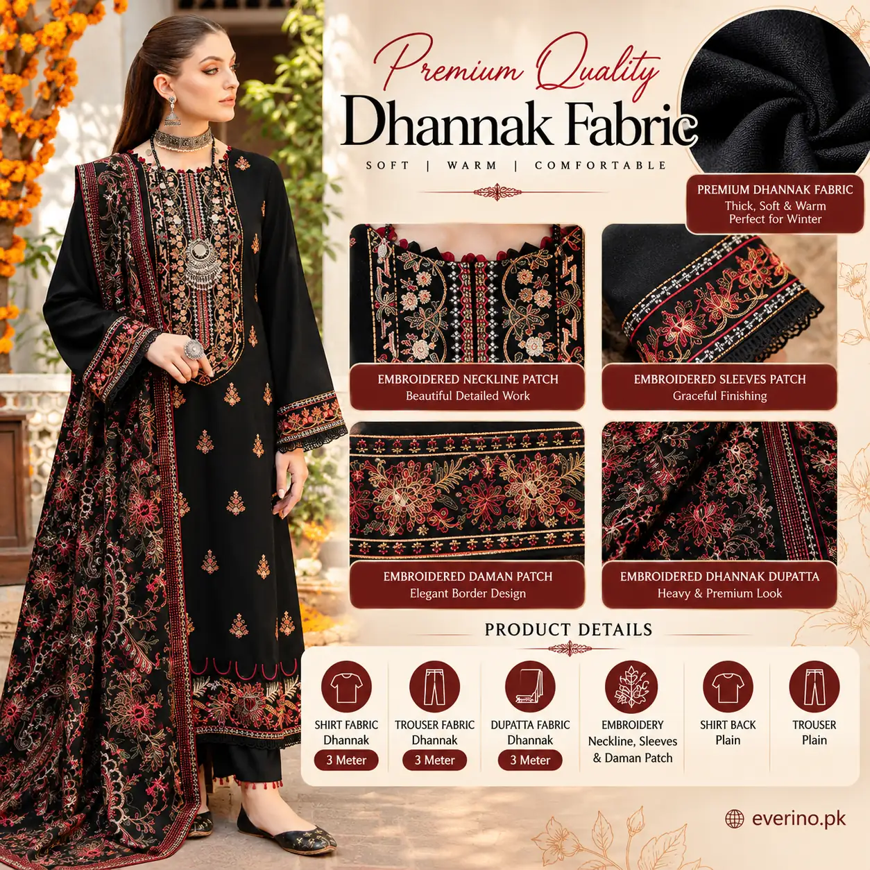 Bareeze Designer Embroidered Dhanak 3 Pcs Suit - Image 4