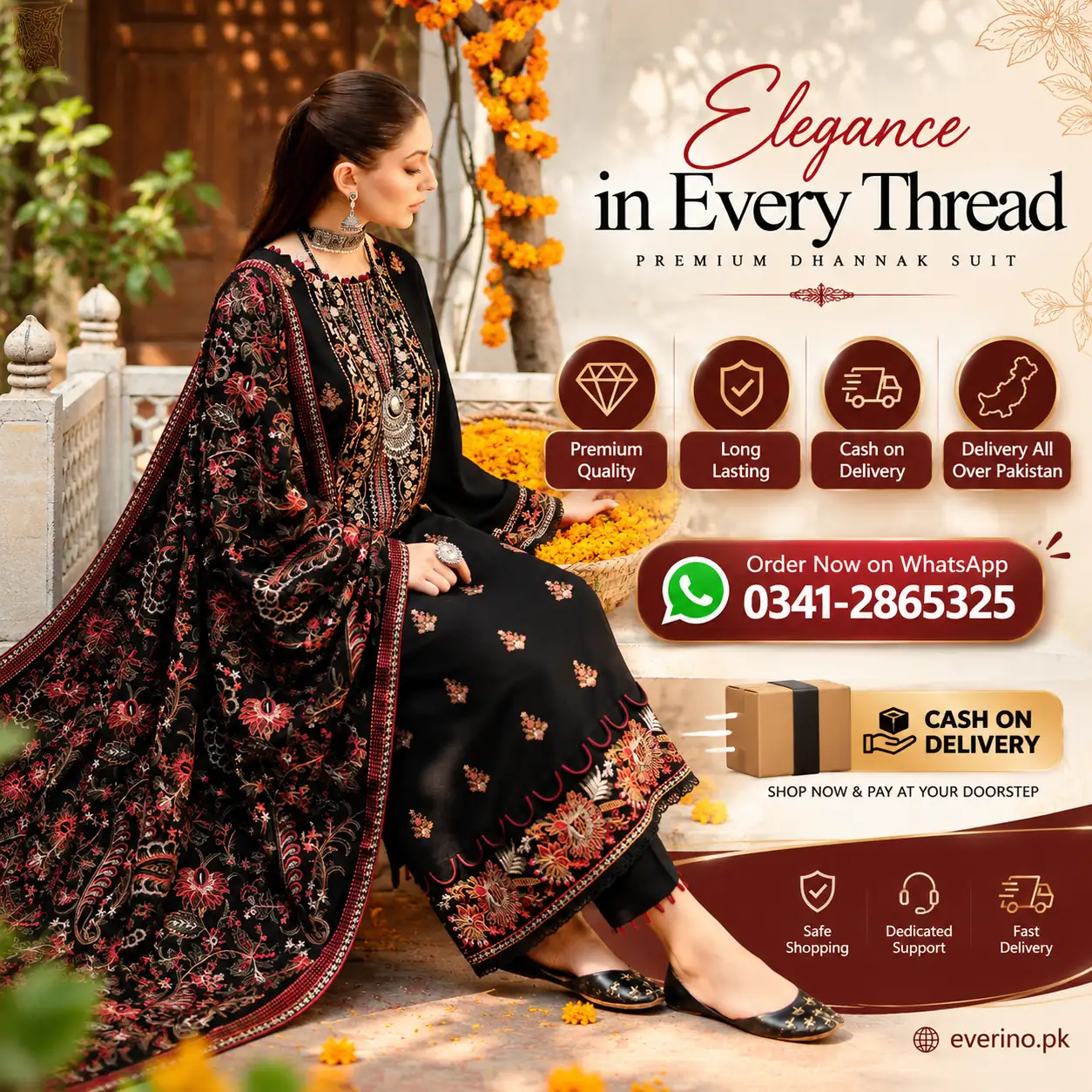 Bareeze Designer Embroidered Dhanak 3 Pcs Suit - Image 5