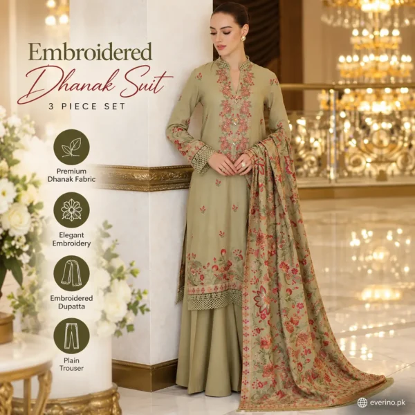 Bareeze HB Code Winter Dhanak Embroidered 3 Pcs Suit