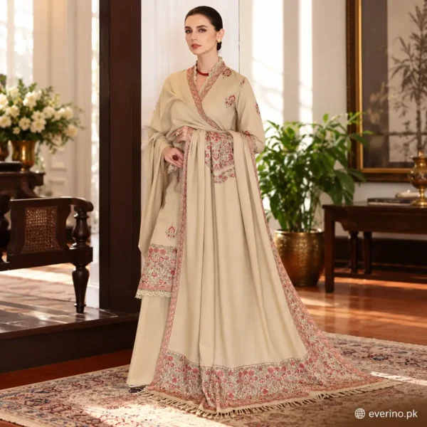 Bareeze Plain Embroidered Winter Dhanak Suit 3 Pcs