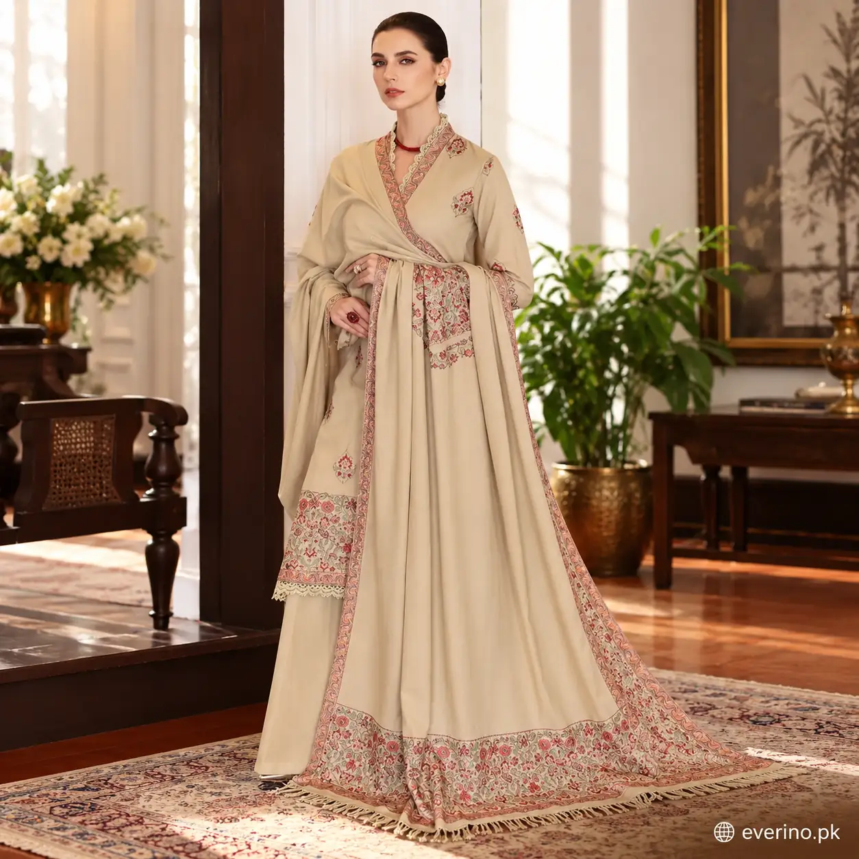 Bareeze Plain Embroidered Winter Dhanak Suit 3 Pcs