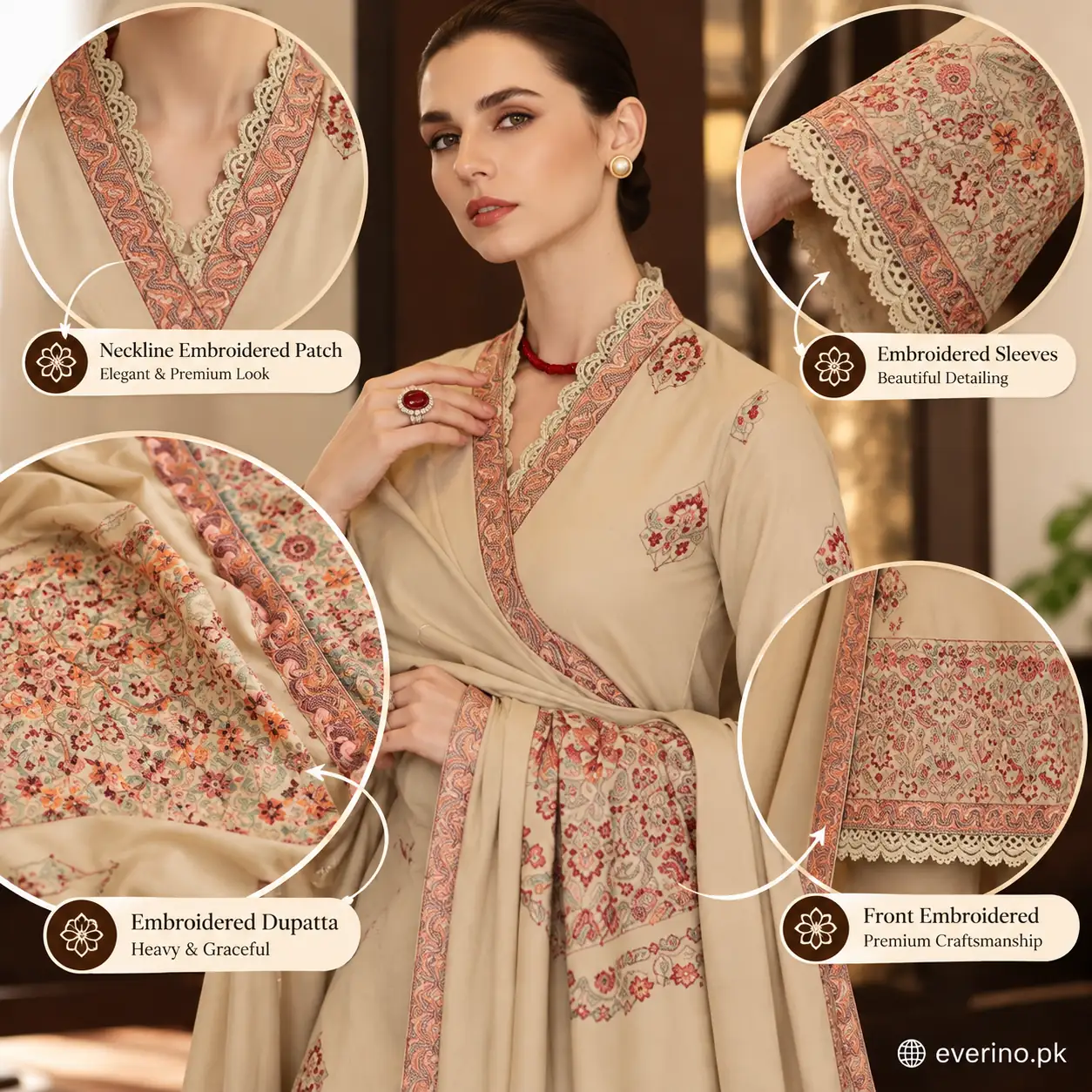 Bareeze Plain Embroidered Winter Dhanak Suit 3 Pcs - Image 2