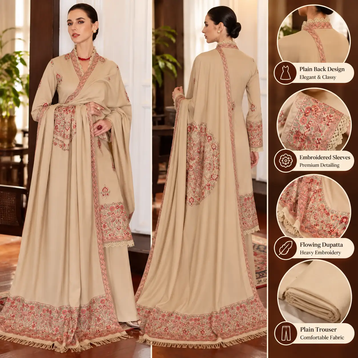 Bareeze Plain Embroidered Winter Dhanak Suit 3 Pcs - Image 4