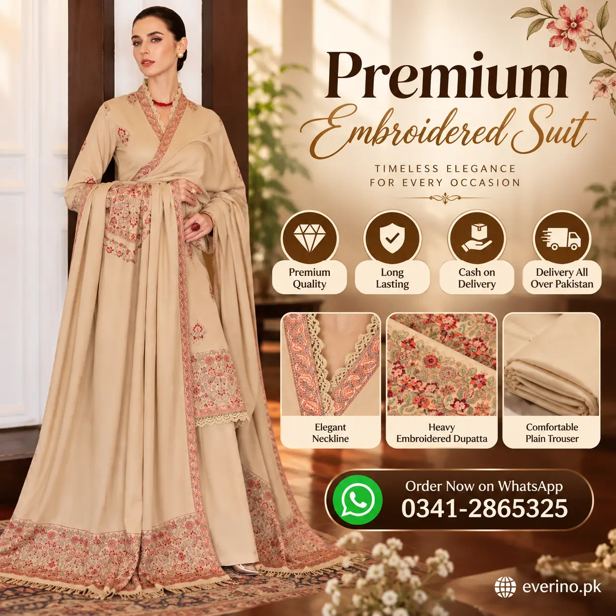 Bareeze Plain Embroidered Winter Dhanak Suit 3 Pcs - Image 5