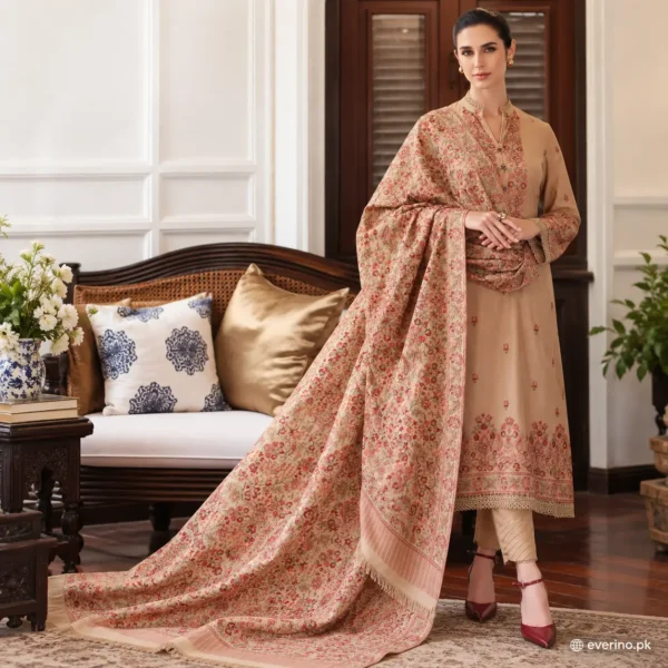 Bareeze Winter Collection Embroidered Dhanak Dress 3 Pcs