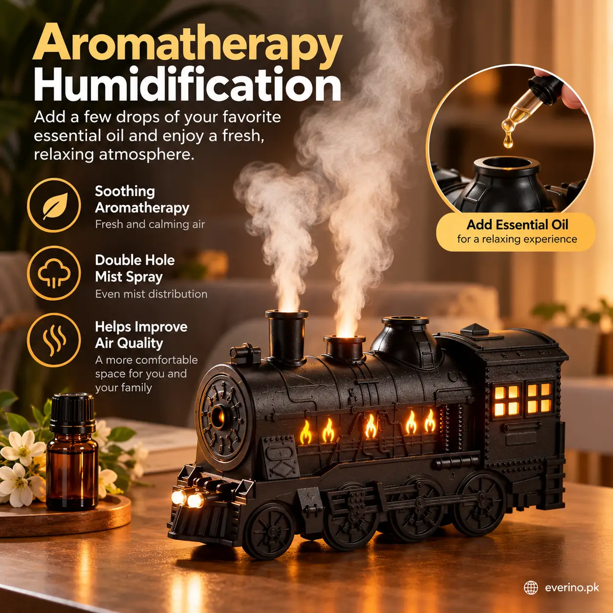vintage train ultrasonic mist air humidifier
