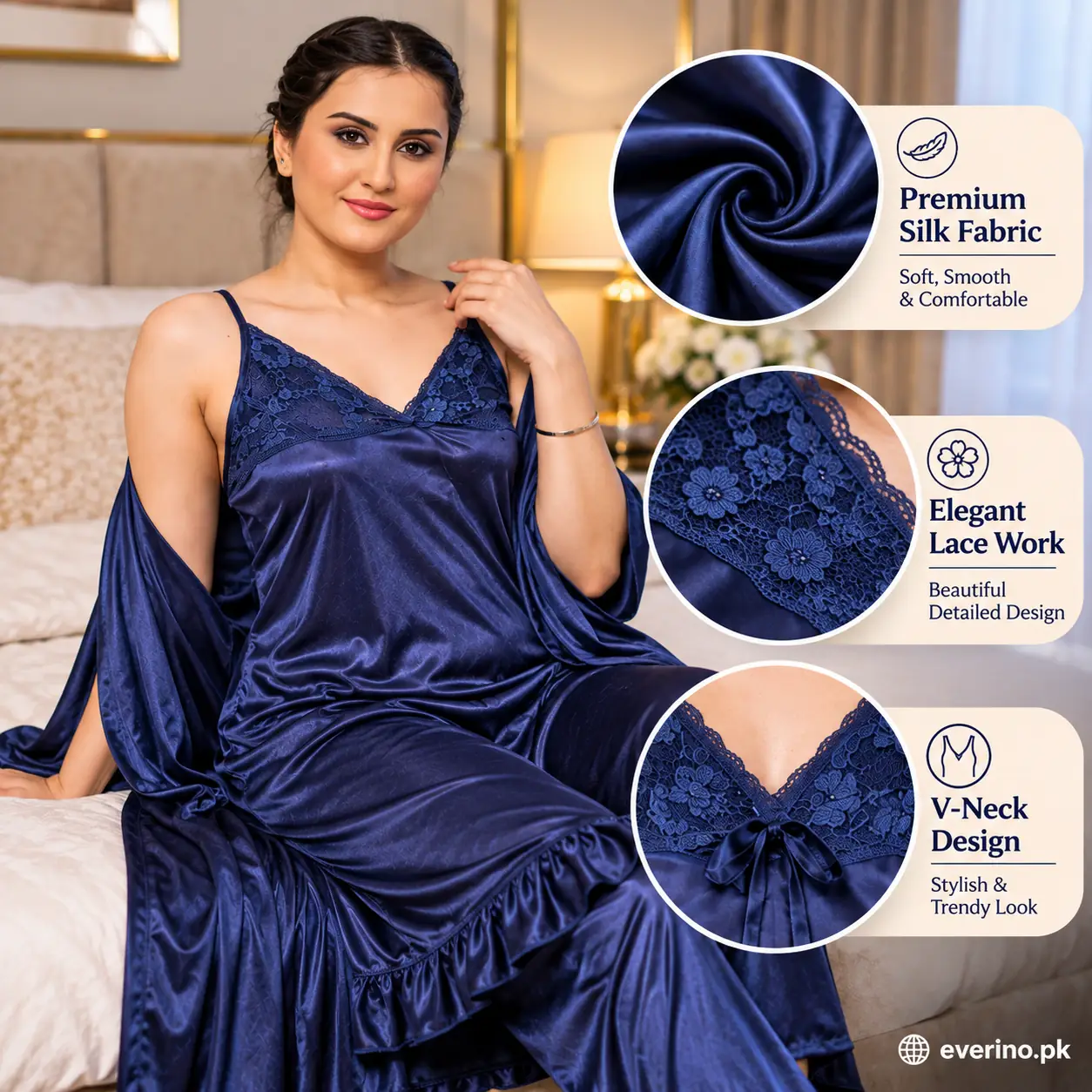 luxury 4 piece blue silk nightwear collection
