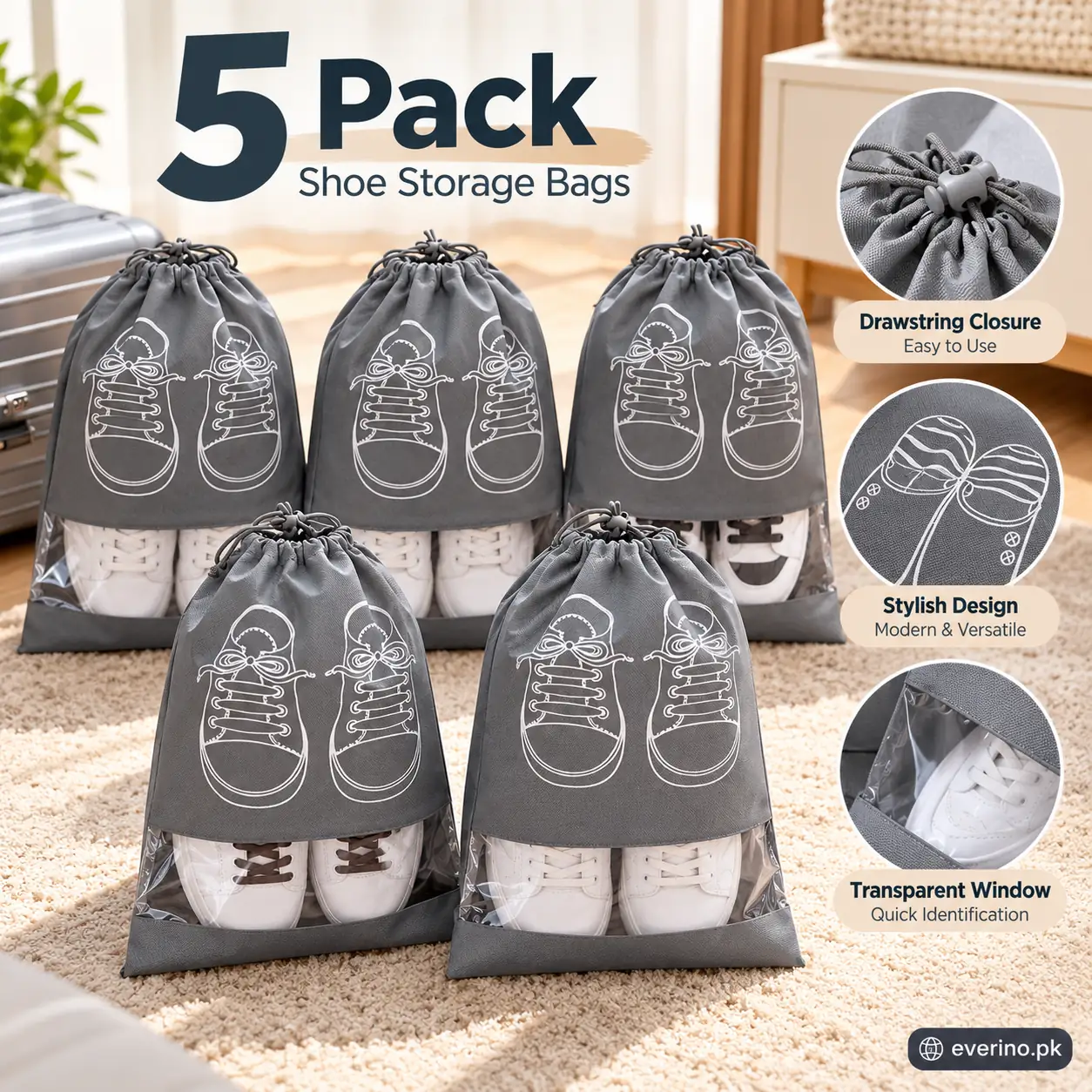 Grey Shoe Storage Bags 5 Pack Dust Proof Odorless - Image 2