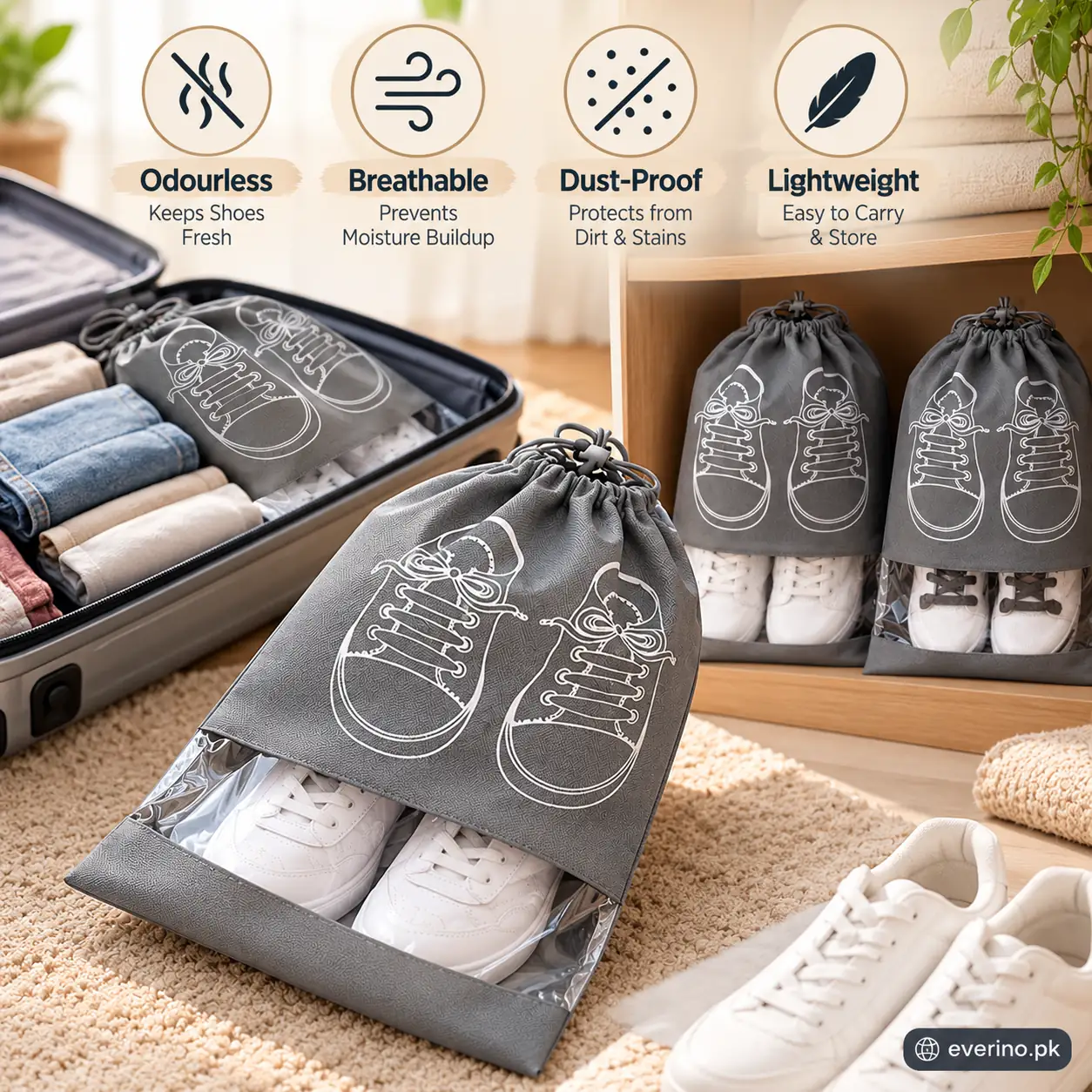 Grey Shoe Storage Bags 5 Pack Dust Proof Odorless - Image 3