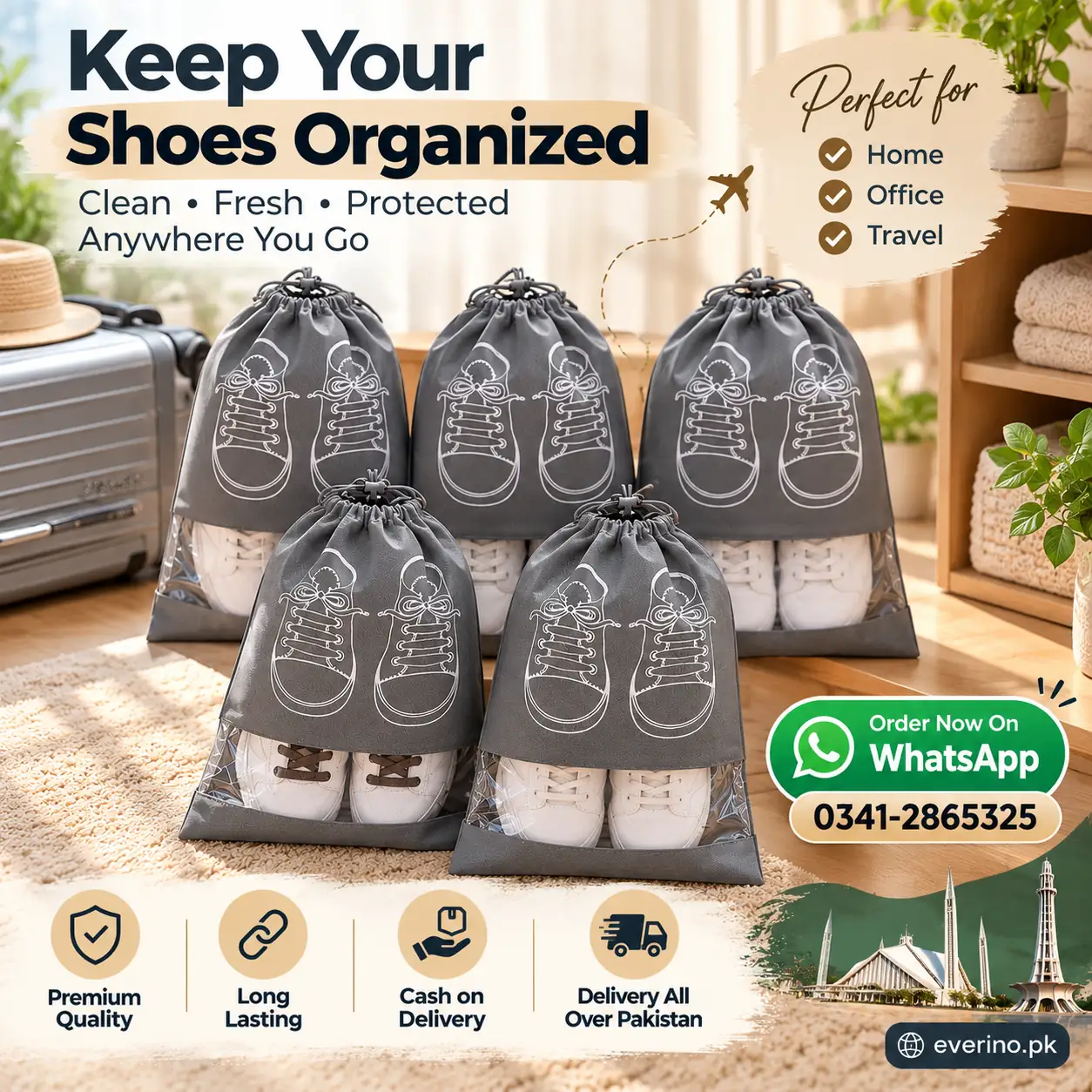 Grey Shoe Storage Bags 5 Pack Dust Proof Odorless - Image 4