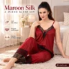maroon silk v neck 2 piece nightwear