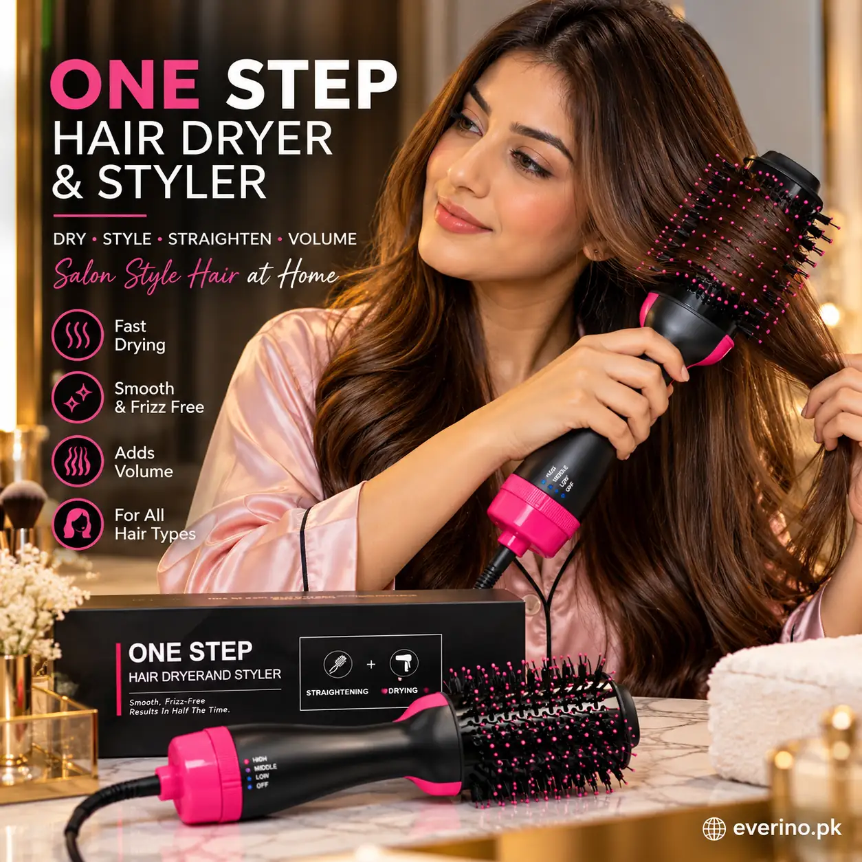 One Step Hair Dryer Brush Low Noise Safe Abs
