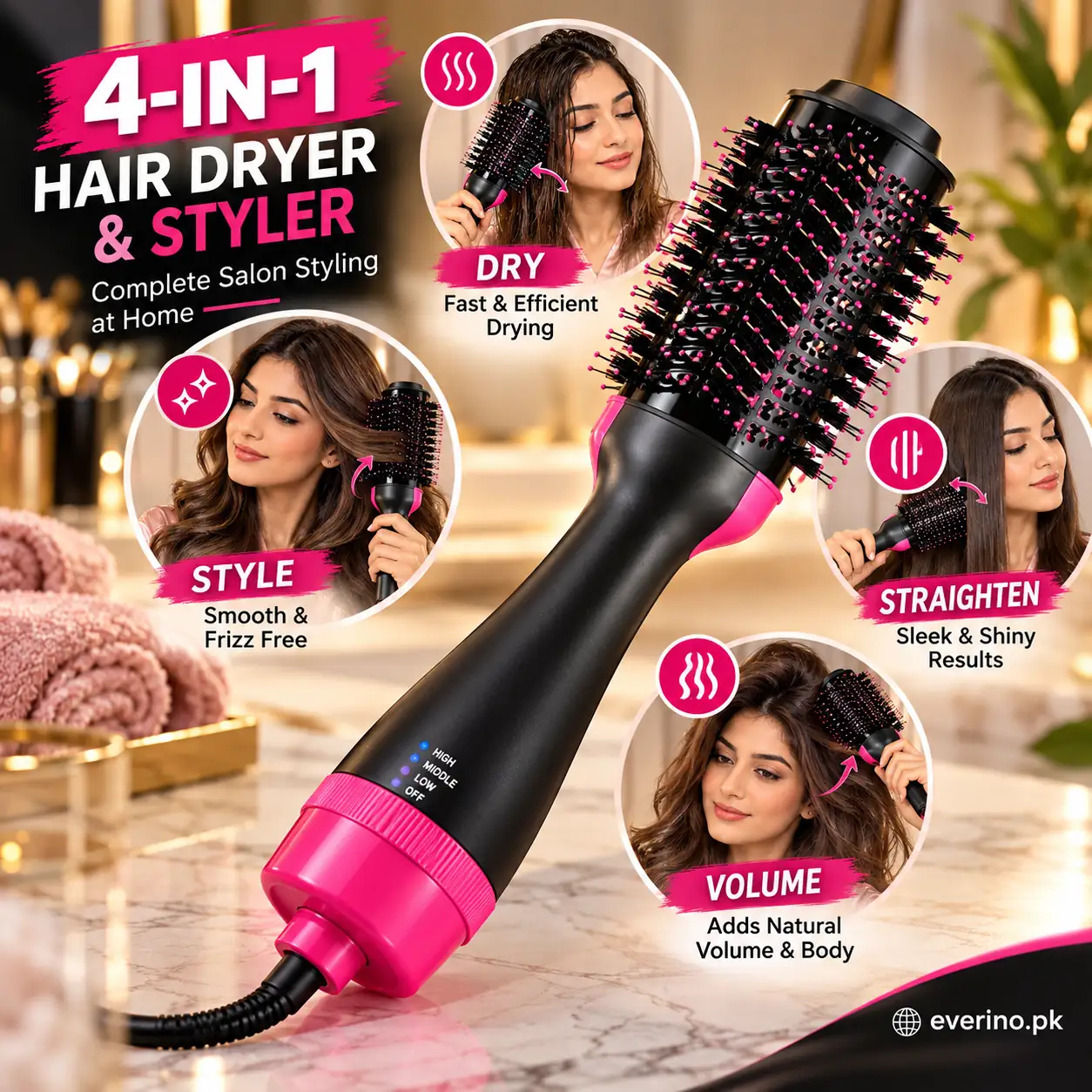 One Step Hair Dryer Brush Low Noise Safe Abs - Image 2