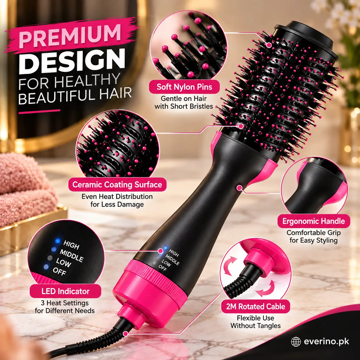 One Step Hair Dryer Brush Low Noise Safe Abs - Image 3