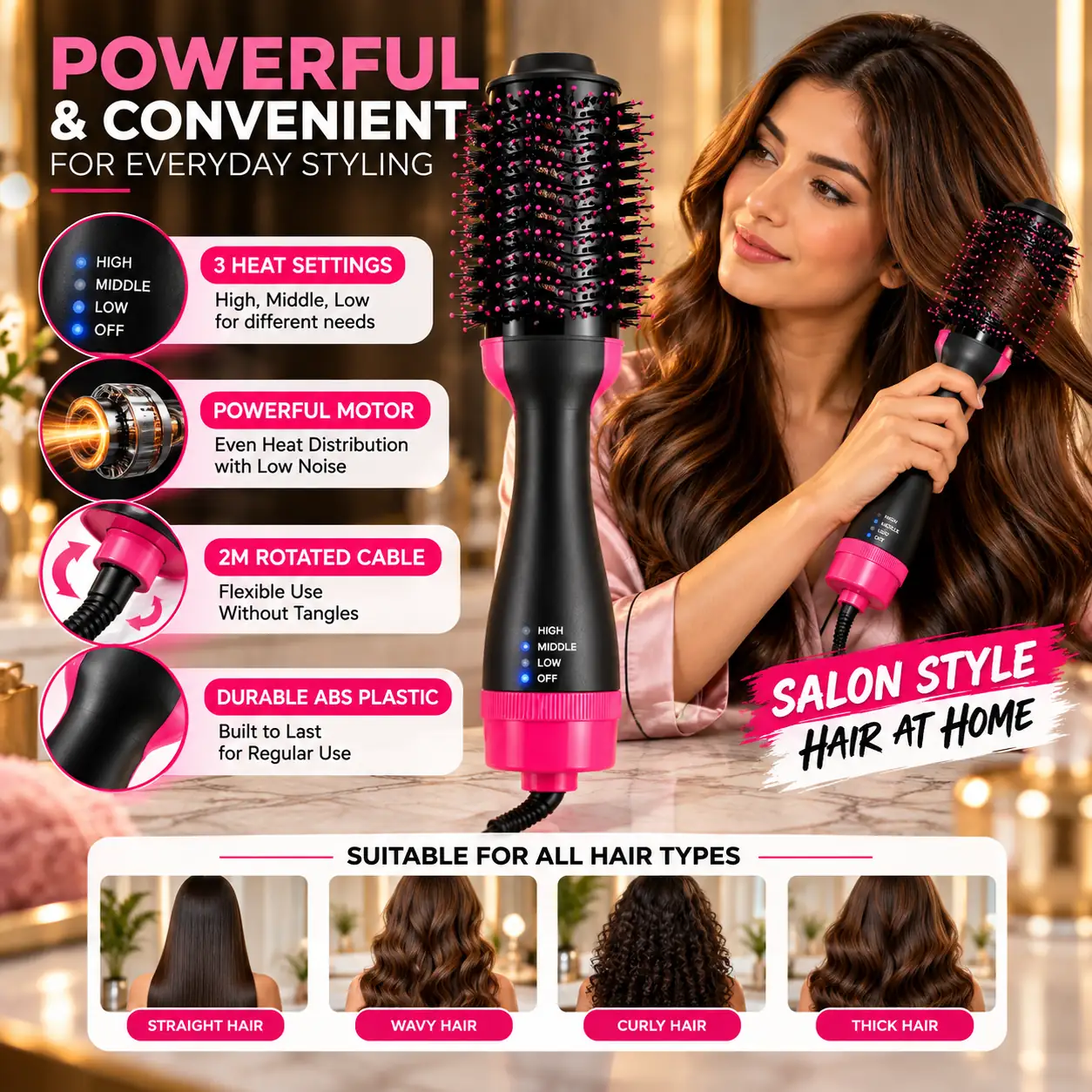 One Step Hair Dryer Brush Low Noise Safe Abs - Image 4